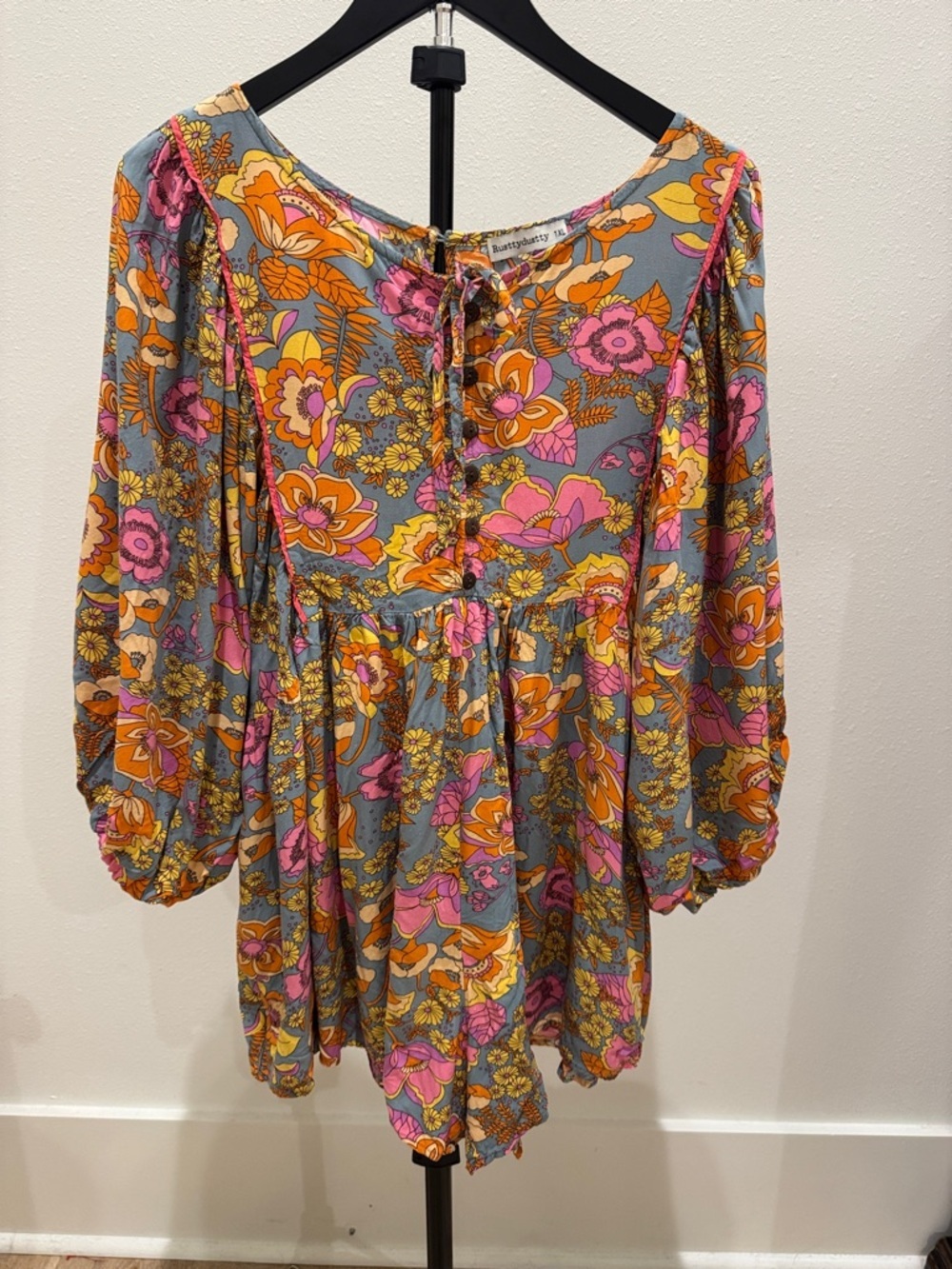 Floral Tie-Front Romper in‎ Gray, Pink & Orange